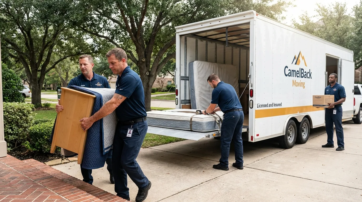Crew loading residential truck for cross-state move from Astoria, IL