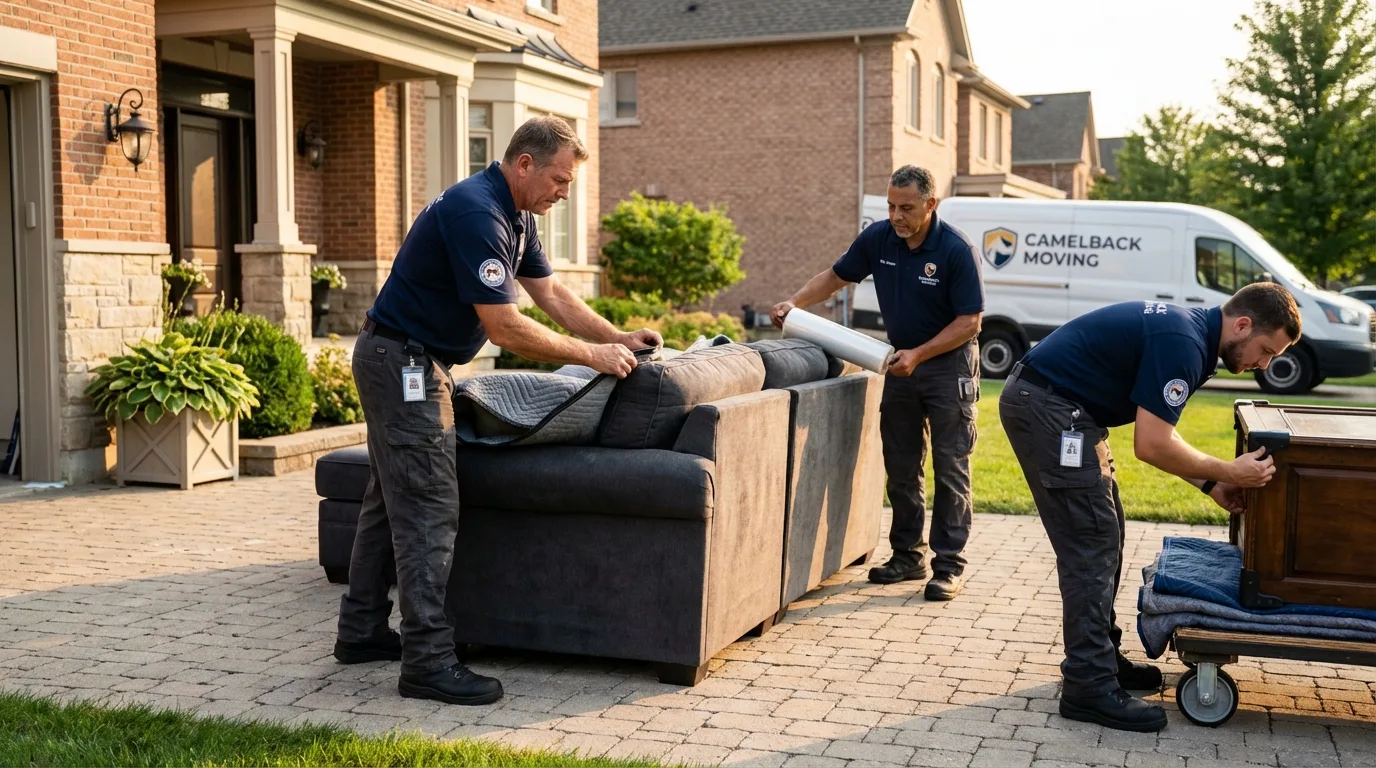 Large estate moving crew wrapping furniture in Astoria, IL
